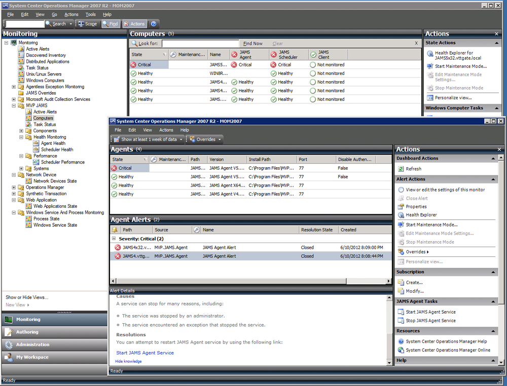 In addition to these monitoring capabilities, the Management Pack supports agent tasks and dashboard views.